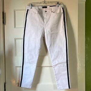 Banana Republic White Cropped Skinny Jeans with Black Side-Stripe